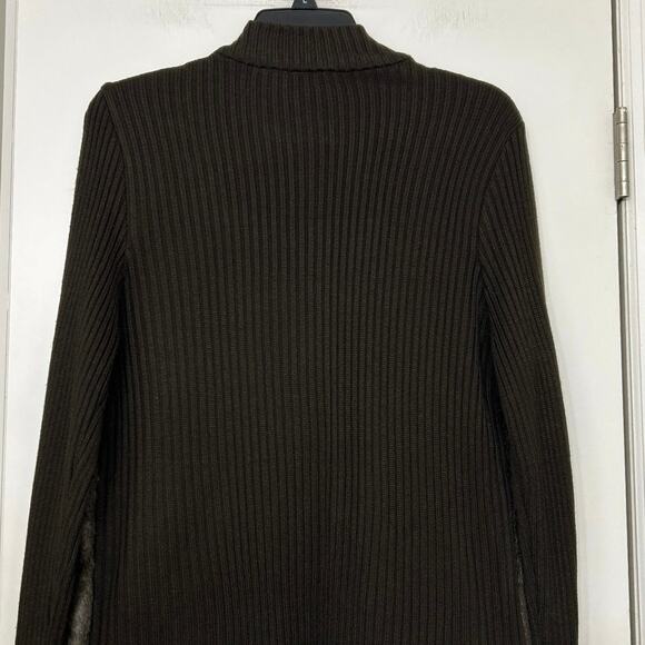 Vintage 90s Y2K Chocolate Brown Faux Fur Ribbed Knit Zip Up Sweater Cardigan Lg - Picture 9 of 15
